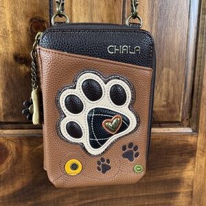 Chala Brown Paw Print Crossbody Wallet